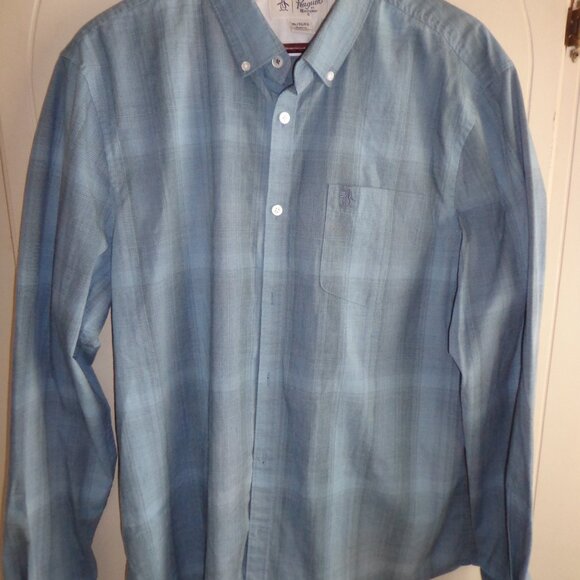 NWOT An Original Penguin by Munsingwear Button Down Blue Plaid Shirt XL/TG/EG - Picture 1 of 14